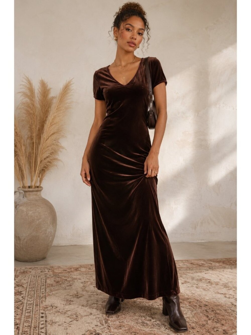 Express Tricot Brown Velvet Maxi Dress 11/12 Stretch Grunge Minimalist Y2K